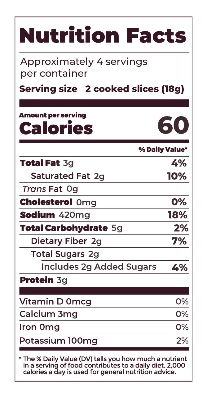 MyBacon Nutrition Facts Panel