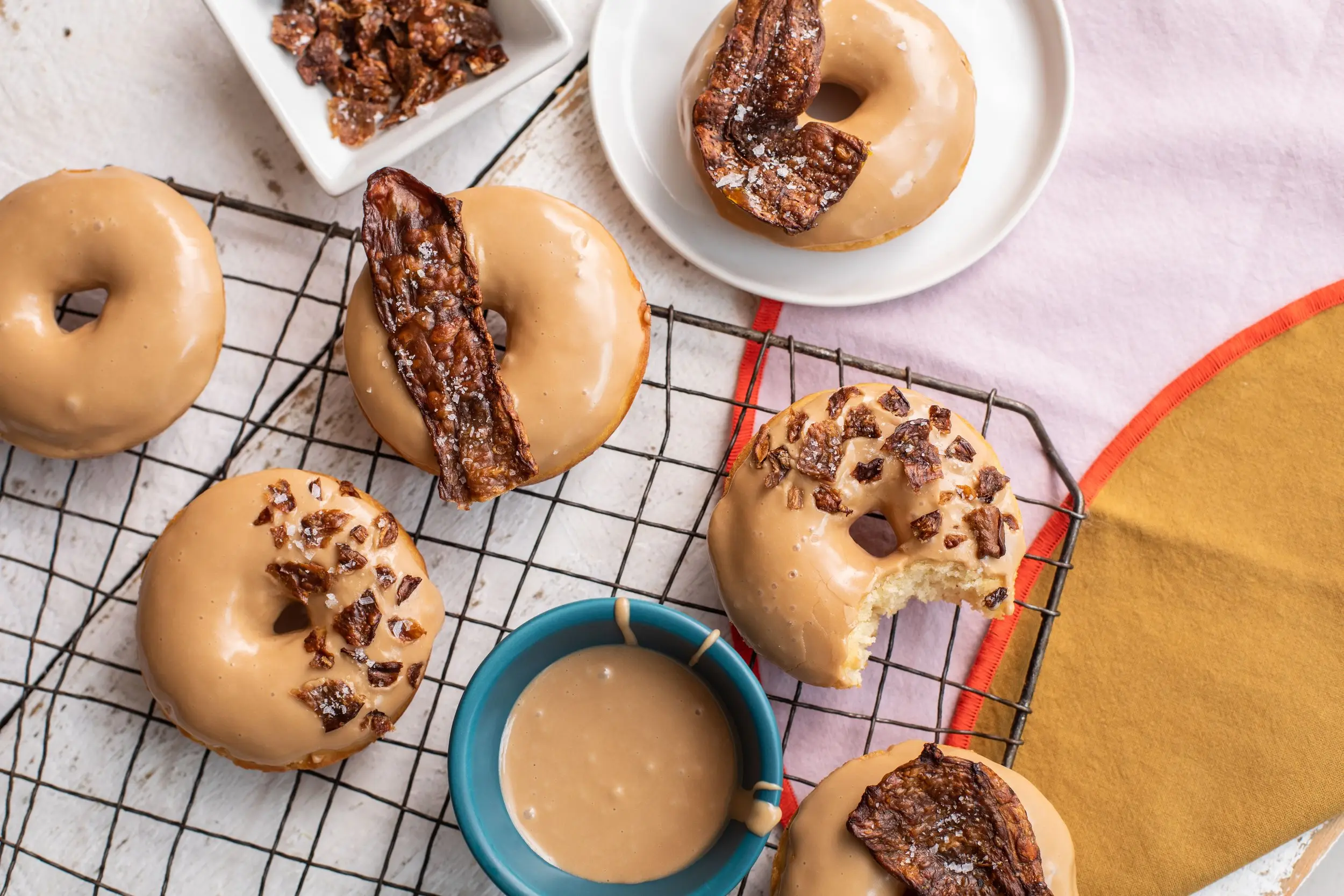Candied MyBacon atop homemade maple donuts