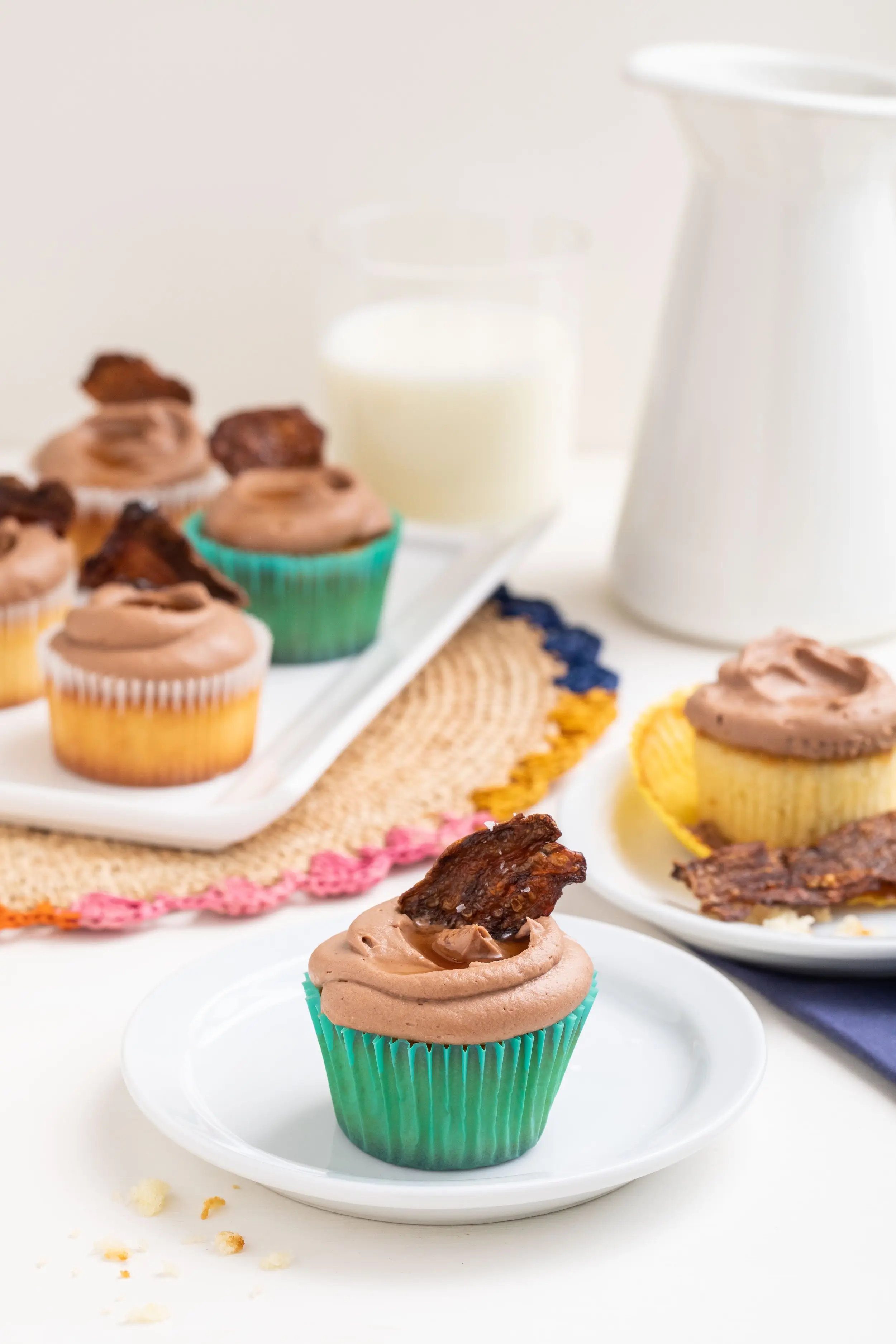 Candied Maple MyBacon atop a vanilla cupcake with chocolate frosting