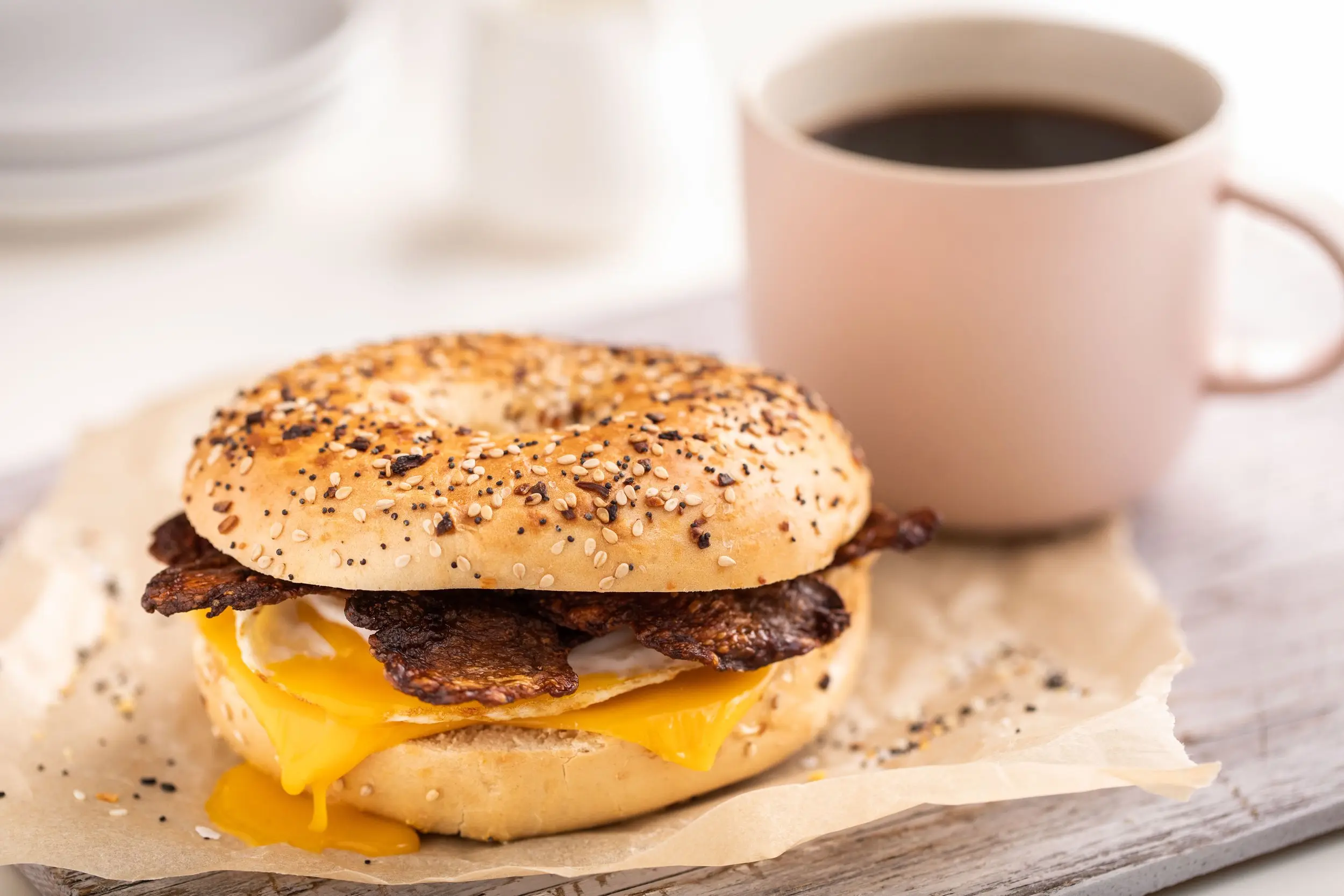 Breakfast Sandwich on an everything bagelwith MyBacon