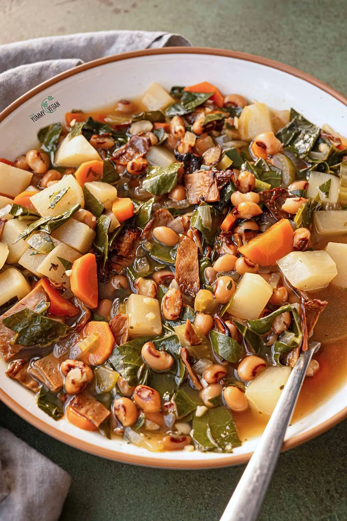 Close-Up Photo of Black-Eyed Pea & MyBacon Soup in a bowl