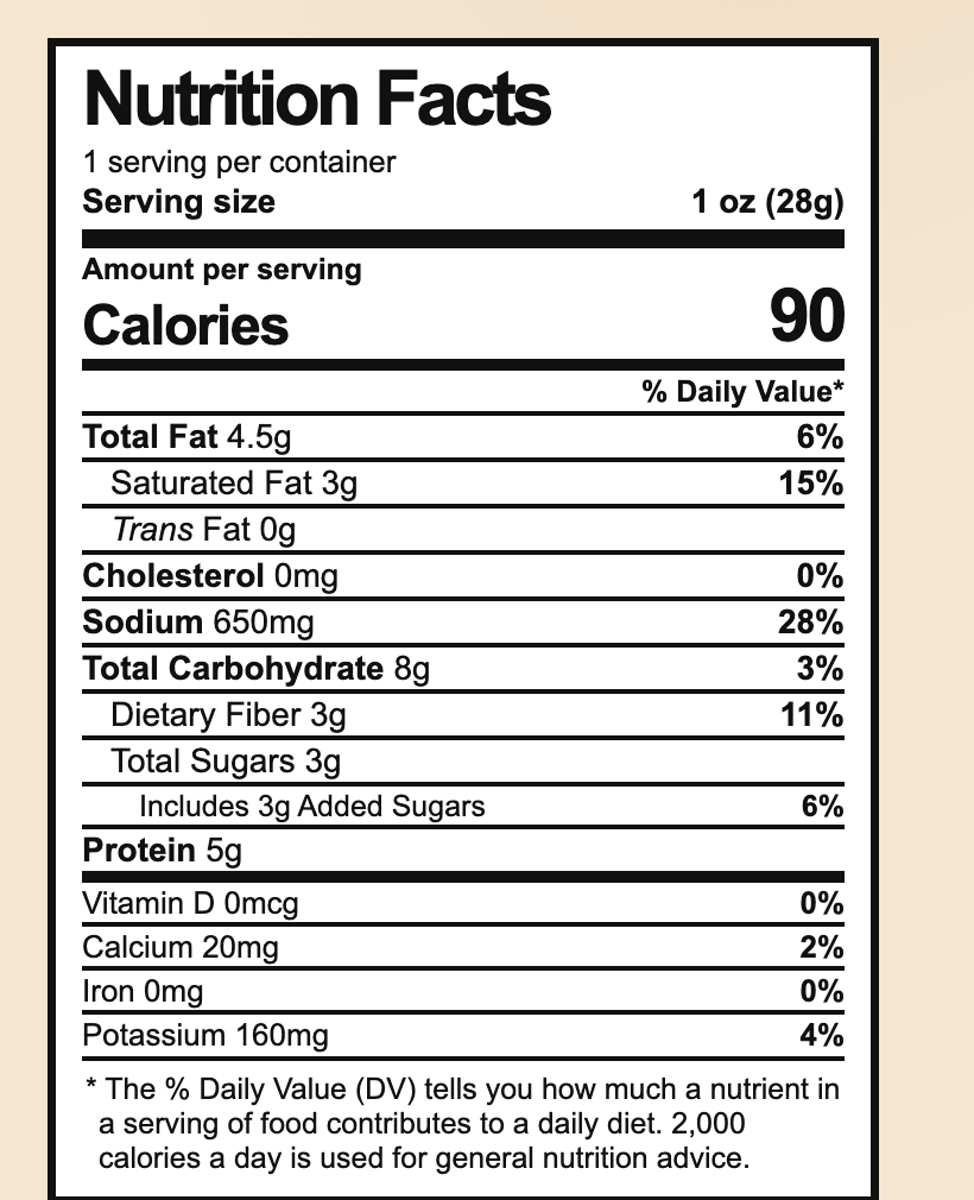 Classic MyBacon Flavor MyChips Nutrition Facts panel. Complete text follows below.